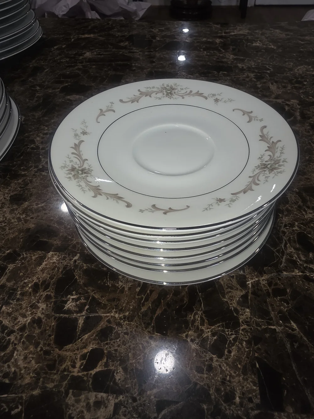 Sango China Carousel Ivory Saucer Plates with Gold and Navy Accents